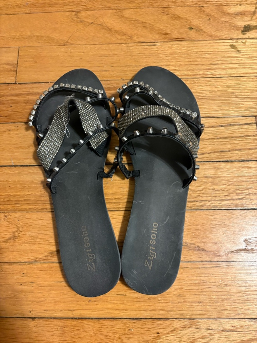 Zigi Soho Black Rhinestone & Stud Slide Sandals